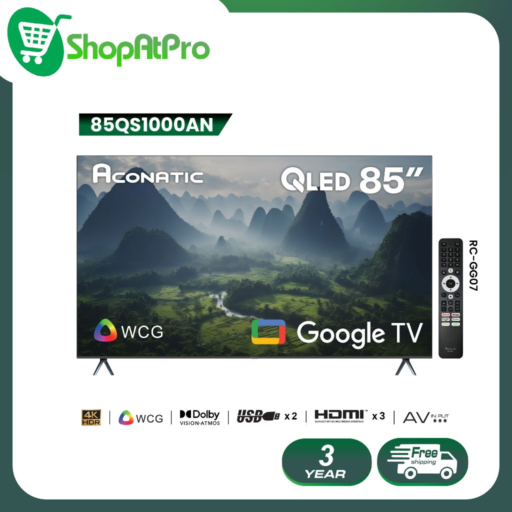 Aconatic ทีวี 85 นิ้ว QLED 4K Google TV รุ่น 85QS1000AN Google Dolby Vision & Atmos (รับประกัน 3 ปี)