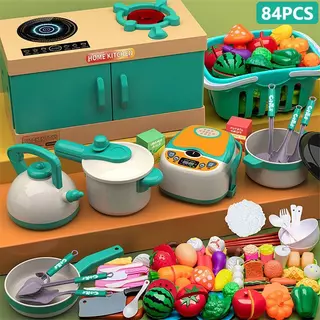 JoyToys 🚀ควัน + เสียง🚀พร้อมส่ง! 33/56/84pcs ของเล่นทำอาหาร เครื่องครัว ของเล่น ของเล่นเด็ก ชุดเครื่องครัว