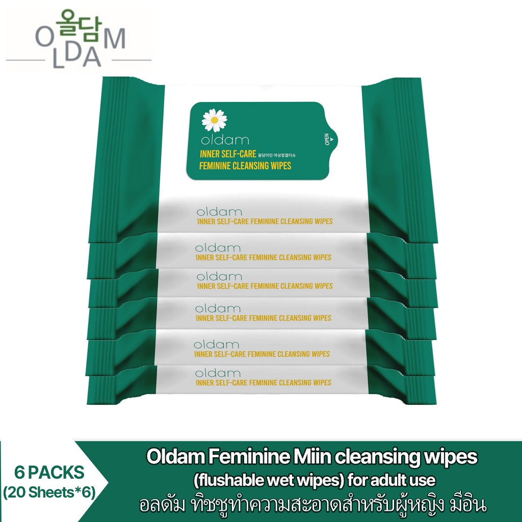 Oldam, Feminine Miin Cleansing Wipes, For INNER SELF CARE (20 Sheets*6 Packs)