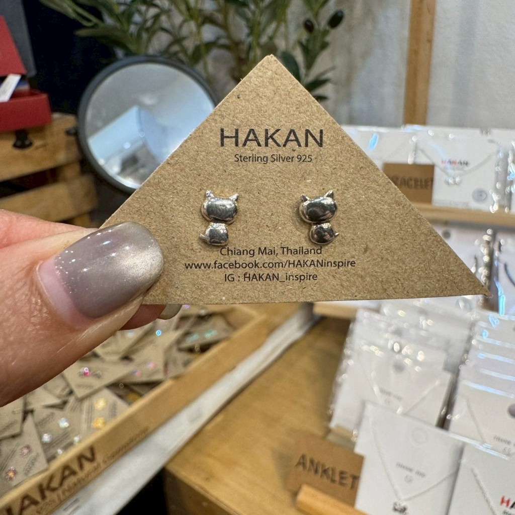 ต่างหู ตุ้มหูเงินแท้ 92.5 แมว Cat Real Silver Sterling Earring 12-014