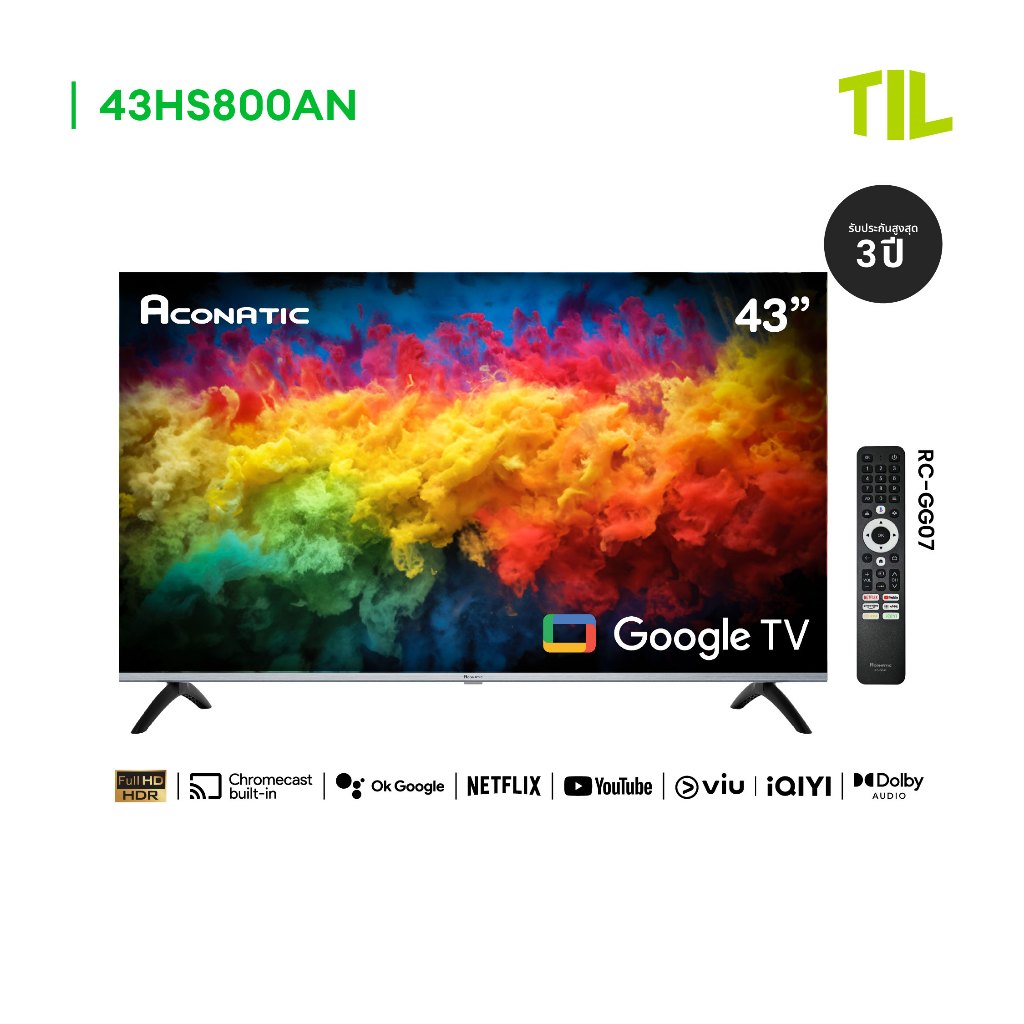 Aconatic ทีวี 43 นิ้ว FHD Google TV รุ่น 43HS800AN ระบบปฏิบัติการ Google (รับประกัน 3 ปี)