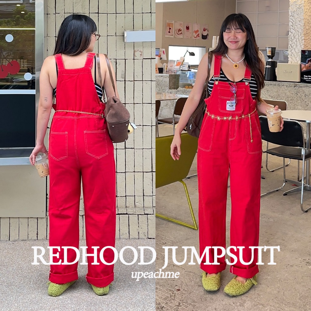 *พร้อมส่ง* Upeachme – Redhood Jumpsuit จั๊มสูทขายาว เอี๊ยมหมี เอี๊ยมกางเกงขายาวสีแดง จั๊มสูทขายาวสีแดง