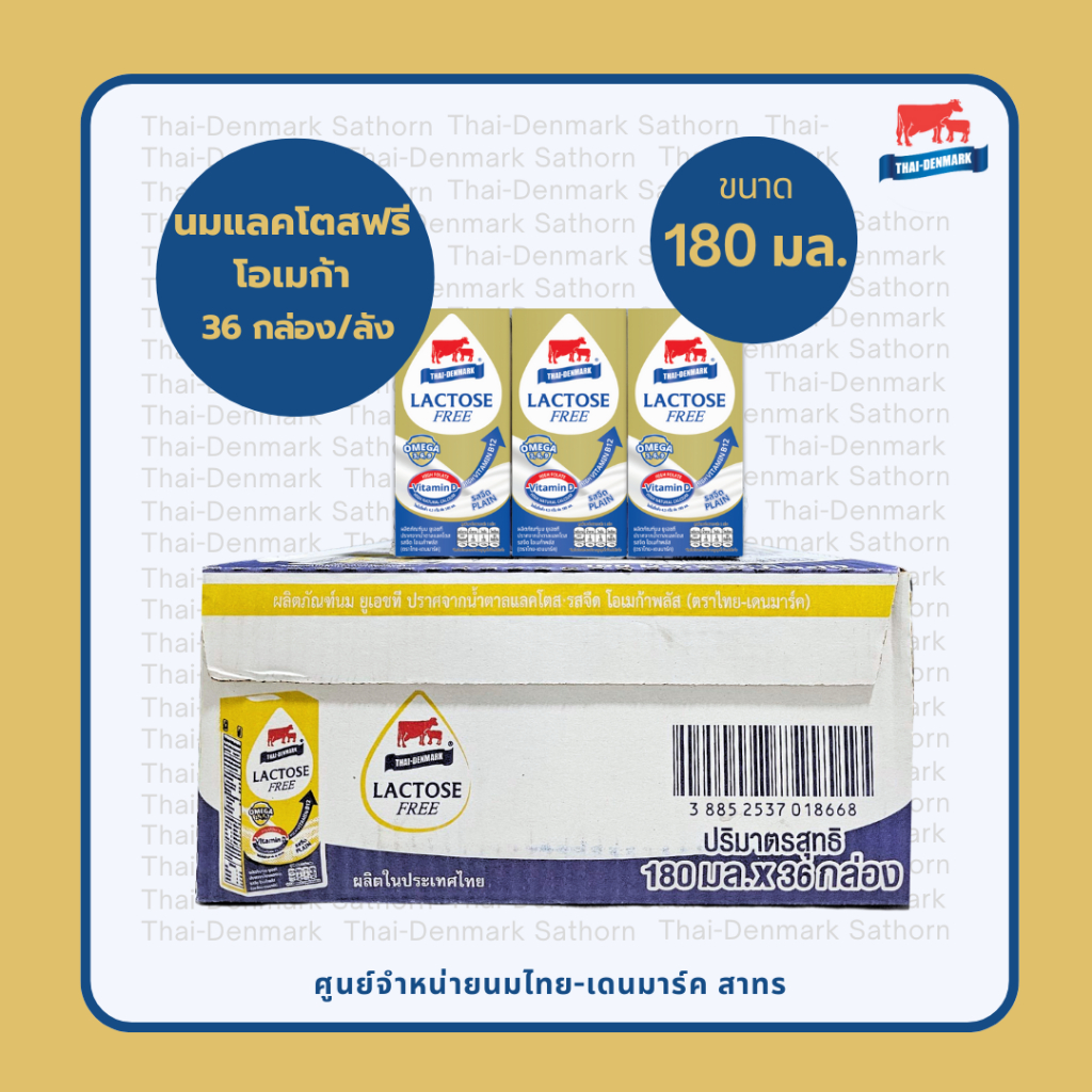 ใหม่!!! ไทย-เดนมาร์ค แลคโตสฟรี รสจืด เสริมโอเมก้าพลัส 180 ml (ขายยกลัง) /Lactose Free Omega 36 Boxes