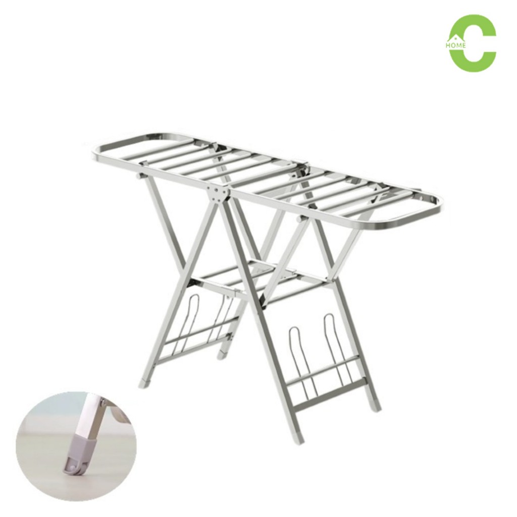 HOMEC ราวตากผ้าสแตนเลส ราวตากผ้าพับได้ แขวนผ้าแบบกางปีก Folding clothes rackสะดวก พับเก็บได้ เคลื่อน