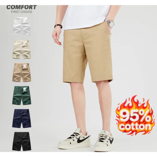 COD กางเกงขาสั้นผู้ชาย 95%กางเกงขาสั้นผ้าสำลี unisex ใส่เข็มขัดได้ มีหลายสี กางเกงขาสั้นสไตล์แคชชวล