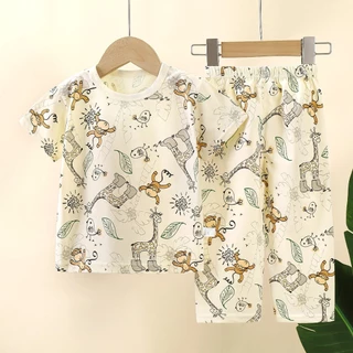 💘พร้อมส่งจากไทย ชุดเซ็ท เสื้อยืดแขนสั้น กางเกงขายาว ผ้าฝ้ายแท้100% เหมาะสำหรับเด็กผู้ชาย และเด็กผู้หญิง อายุ 3-8 ปี
