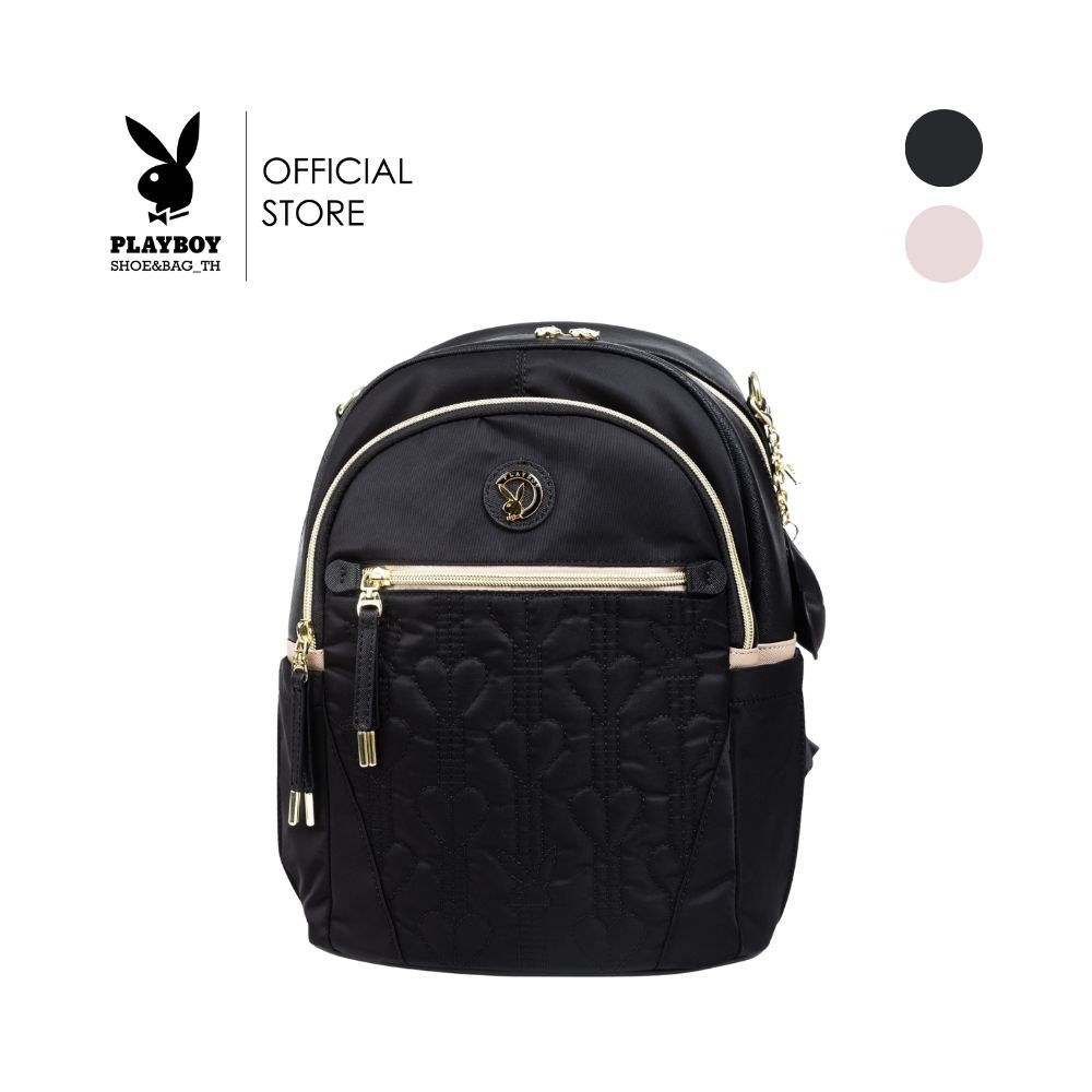 PLAYBOY รุ่น Belove backpack กระเป๋าเป้สะพายหลังผู้หญิง รหัส ST-B253PB620 ดีไซน์ผ้าไนลอนปักลายหัวใจ แถมฟรี charm มี 2 สี