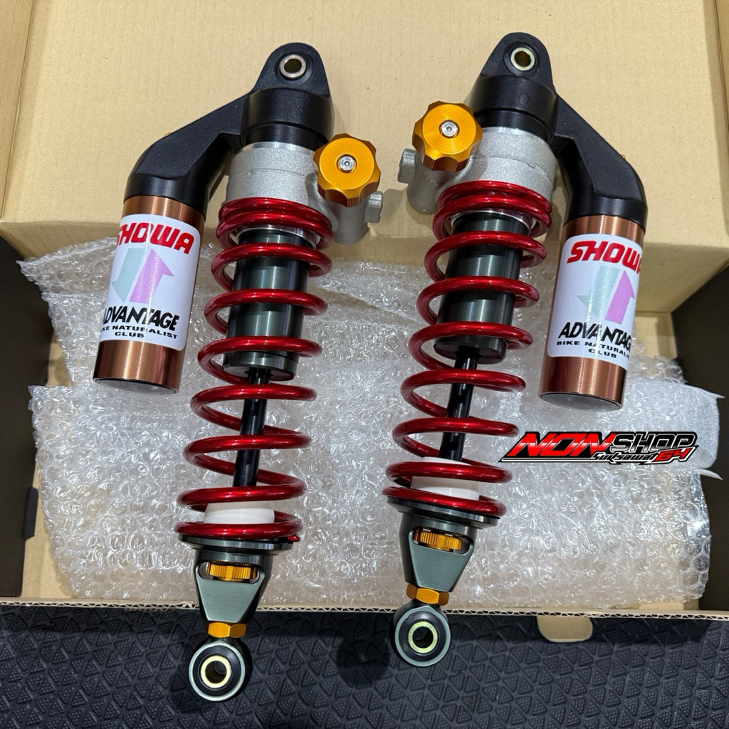 โช้คหลังSHOWAแกนดำ Ver.2 แก๊สแท้ สูง330มิล สปริงแดงแก้ว (SHOWA..งานไหน❓)