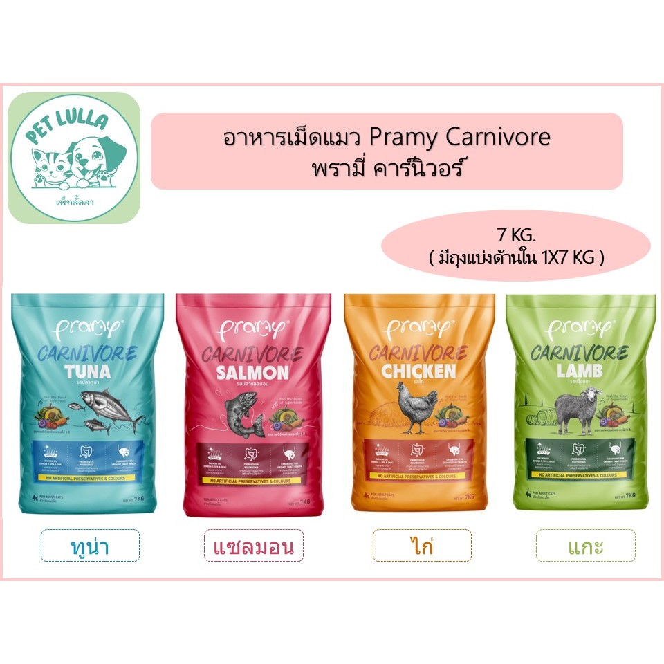 Pramy Carnivore พรามี่ คาร์นิวอร์ อาหารแมว จากเนืื้อสัตว์แท้ ขนาด 7 KG (มีถุงแบ่งด้านในถุงละ 1 กิโล) // จัดส่งทั้งกระสอบ