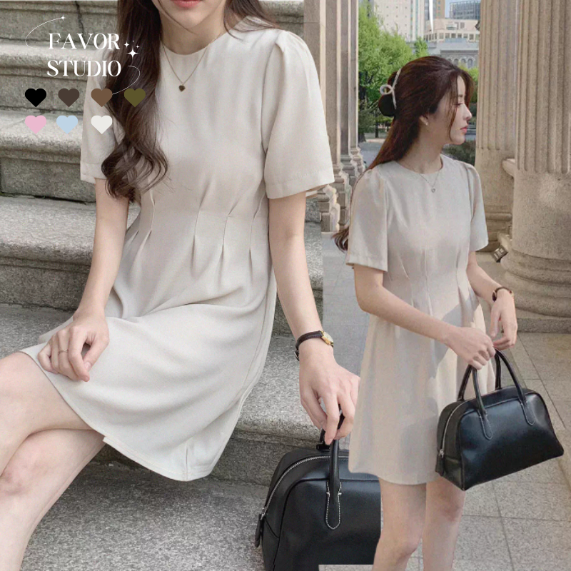 [S-5XL] ชุดเดรสผู้หญิง แต่งจีบ สีพื้น สไตล์ลำลอง แฟชั่นชุดเดรสไซส์ใหญ่ เดรสสั้นเข้ารูป แขนพอง พร้อมส่งในไทย เดรสสาวอวบ✨