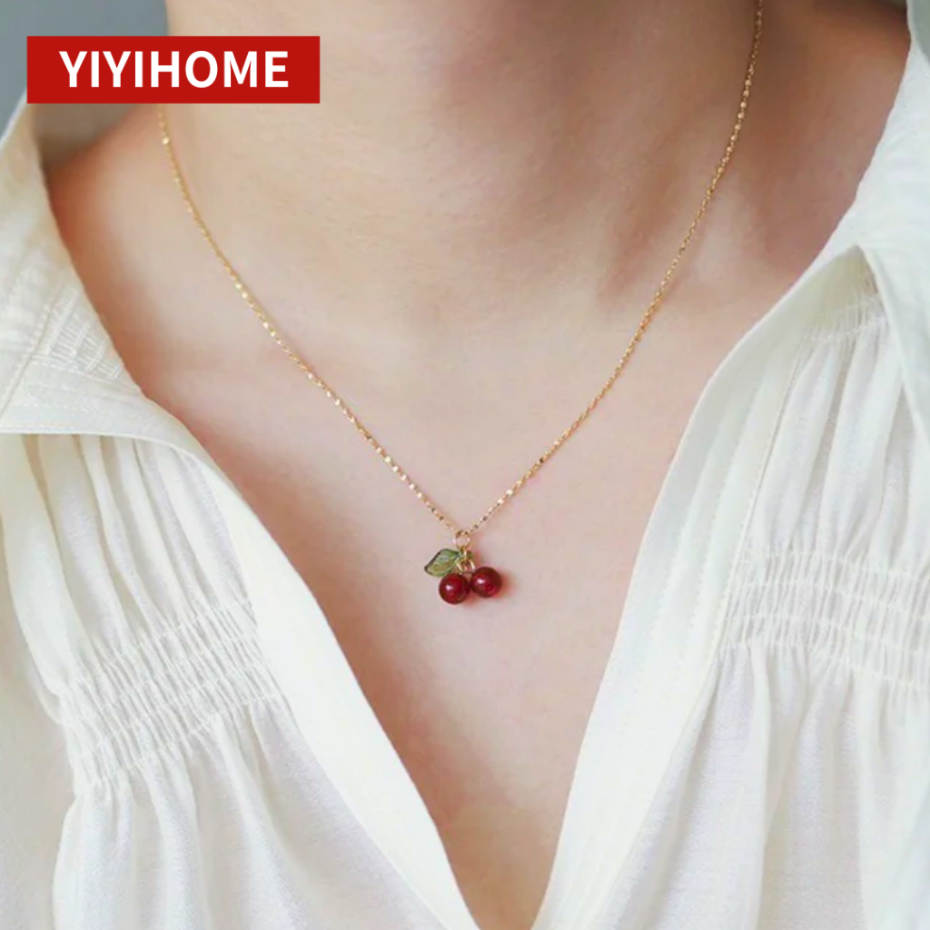 ⚡️พร้อมส่ง⚡️สร้อยคอผู้หญิง จี้เชอร์รี่ มุกสีแดง สไตล์เกาหลี วินเทจหวานๆ โซ่ไหปลาร้า ดีไซน์ละเอียด ไฮเอนด์