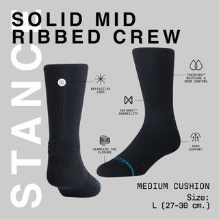 STANCE ถุงเท้าวิ่ง RUNNING SOCKS รุ่น SOLID MID RIBBED CREW RUNNING SOCK MID CUSHUIN SIZE L