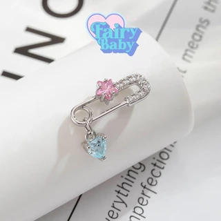 Fairybaby จิว Angel Crest ( 1 ชิ้น) แป้นแบน จิวตุ้มหู แฟชั่น เข็มกลัด ดาว จิ๋ว ชมพู หัวใจ มินิ ฟ้า 0.8 ยาว 6 mm (J3-002)