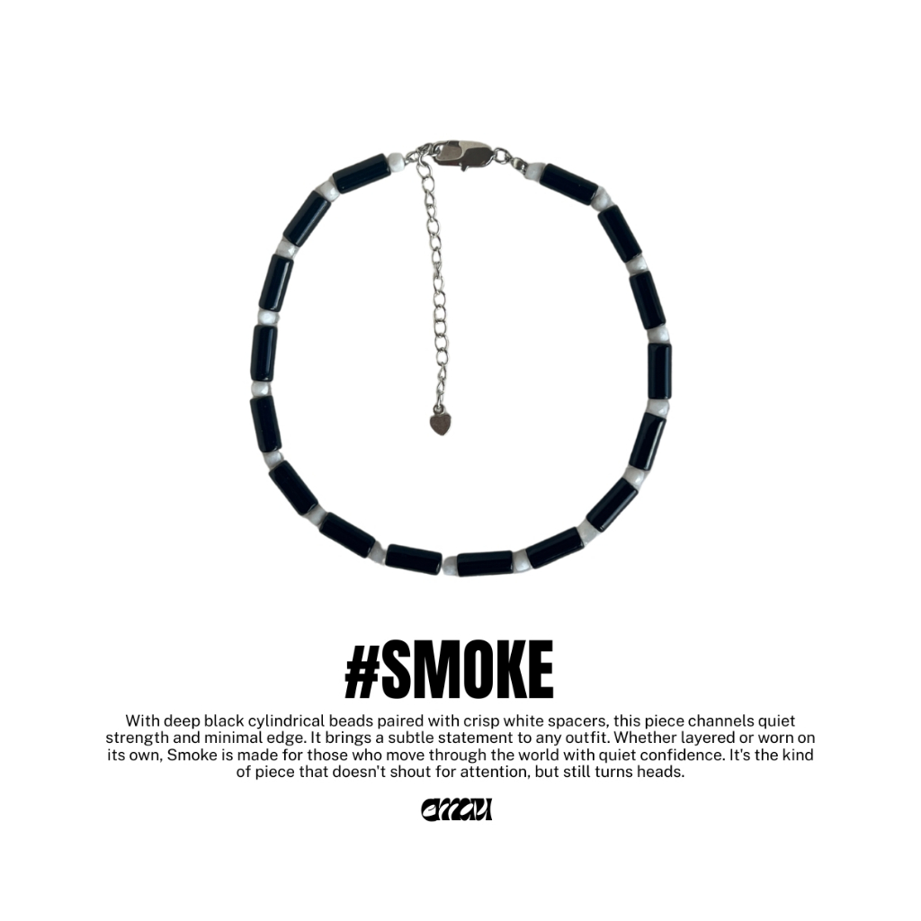 EMAU- Smoke the Black Cylinder and White Gemstones Necklace สร้อยหินดำขาว