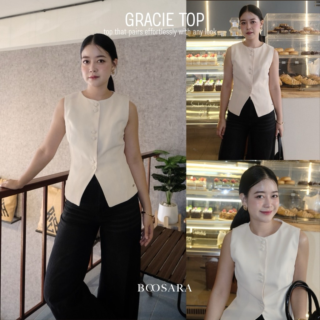 BOOSARA : Gracie Top เฉพาะเสื้อ(มีซับใน) กระดุมใช้งานได้จริง ใส่ทำงานได้ หรือ everyday looks - BSR C.