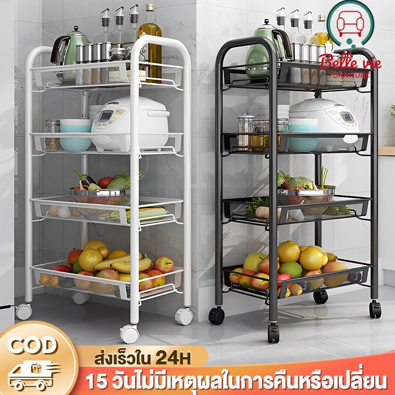 BV ชั้นวางของในครัว 3~5ชั้น ชั้นวางของ วางแบบถอดได้ ชั้นวางของแบบโครงเหล็กมีล้อ เคลื่อนย้ายสะดวก แข็