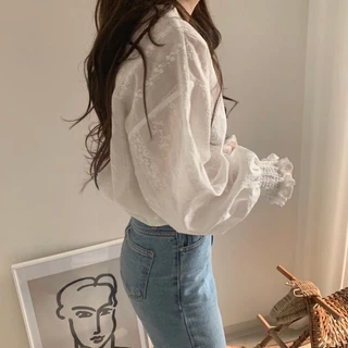 LUNA~คอกลม ลูกไม้ แขนยาว เสื้อเชิ้ต เวอร์ชั่นเกาหลี สไตล์ใหม่
