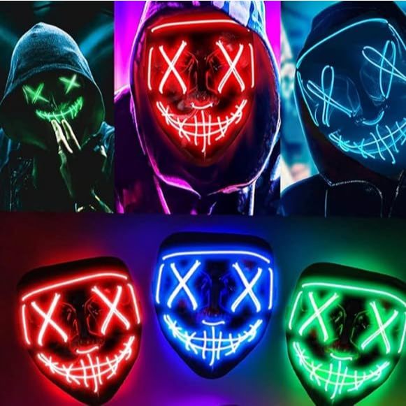 หน้ากากฮาโลวีน มีไฟ หน้ากากแฟนซีลวดไฟ LED Halloween Mask สไตล์ The Purge สำหรับปาร์ตี้แฟนซี ฮาโลวีน