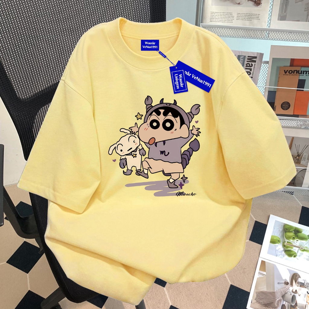 ✨ส่งจากไทย✨ เสื้อยึด แขนสั้น เสื้อยืดนักเรียนมัธยม  รูปแบบการพิมพ์เครยอนชินจัง  เหมาะกับวัยรุ่น เสื้อยืดคอกลม