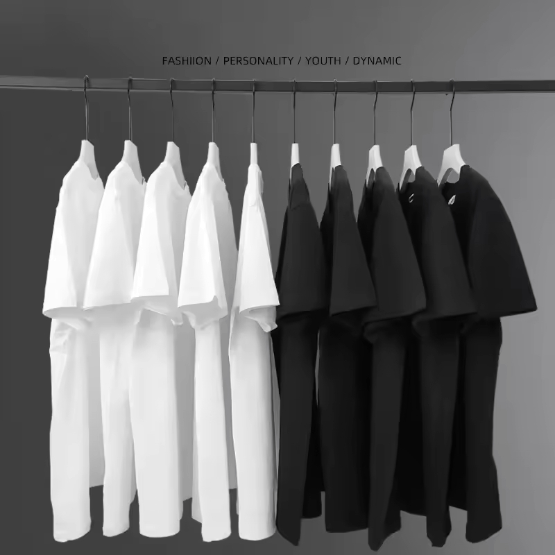 เสื้อยืดสีพื้นขาวดำ คอกลมแขนสั้น ทรงสวย ใส่แล้วดูดี ผ้านุ่ม ใส่สบาย ผ้ายืดหยุ่น ไม่หดใส่ได้ทุกวัน