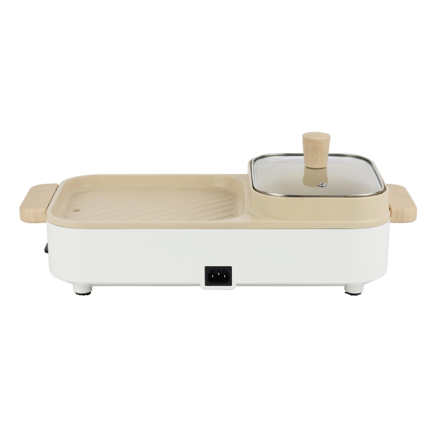 SMARTHOME เตาปิ้งย่างบาร์บีคิว SM-EG1603 สีครีม รุ่นใหม่ กำลังไฟ 1600w (รับประกัน 3 ปี) เตาย่างทรงเหลี่ยม หม้อสุกี้ชาบู