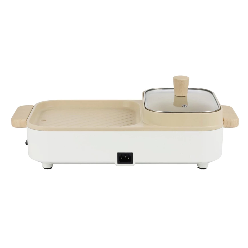 SMARTHOME เตาปิ้งย่างบาร์บีคิว SM-EG1603 สีครีม รุ่นใหม่ กำลังไฟ 1600w (รับประกัน 3 ปี) เตาย่างทรงเหลี่ยม หม้อสุกี้ชาบู