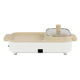 SMARTHOME เตาปิ้งย่างบาร์บีคิว SM-EG1603 สีครีม รุ่นใหม่ กำลังไฟ 1600w (รับประกัน 3 ปี) เตาย่างทรงเหลี่ยม หม้อสุกี้ชาบู