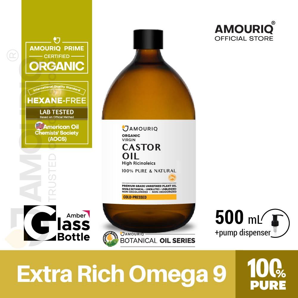 AMOURIQ® น้ำมันละหุ่งออร์แกนิกสกัดเย็นPure Castor Oil Certified Organic Virgin Cold Pressed 0.5-1.0L