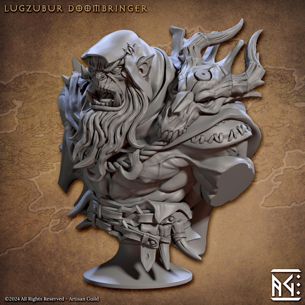 Lugzubur Doombringer (Bust) - Blackcrag Orcs - Humanoid Orc / 3D printed mini bust ATG
