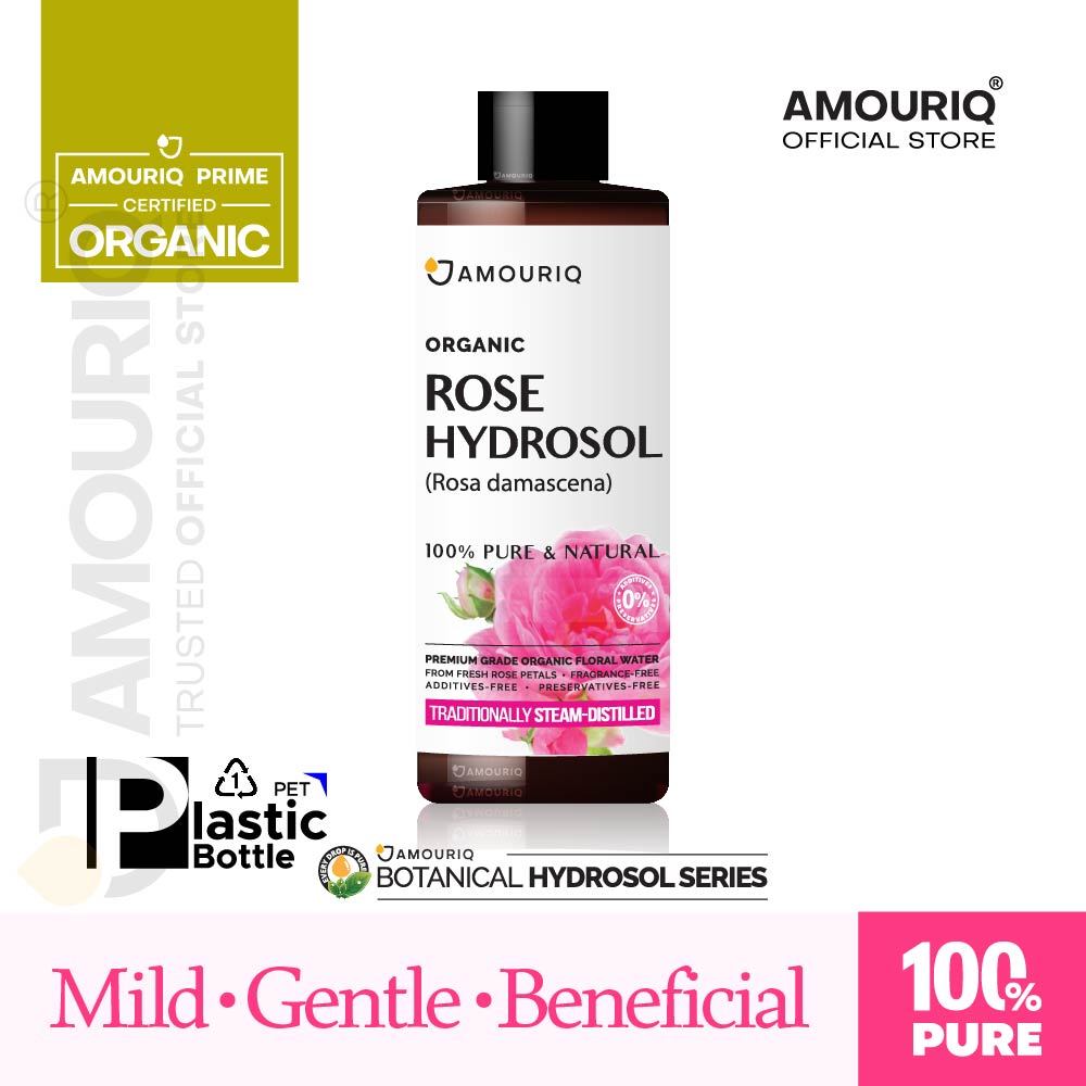 AMOURIQ® นํ้ากุหลาบออร์แกนิกกลั่นไอน้ำ 100% Organic Rose Hydrosol Floral Water Steam-Distilled