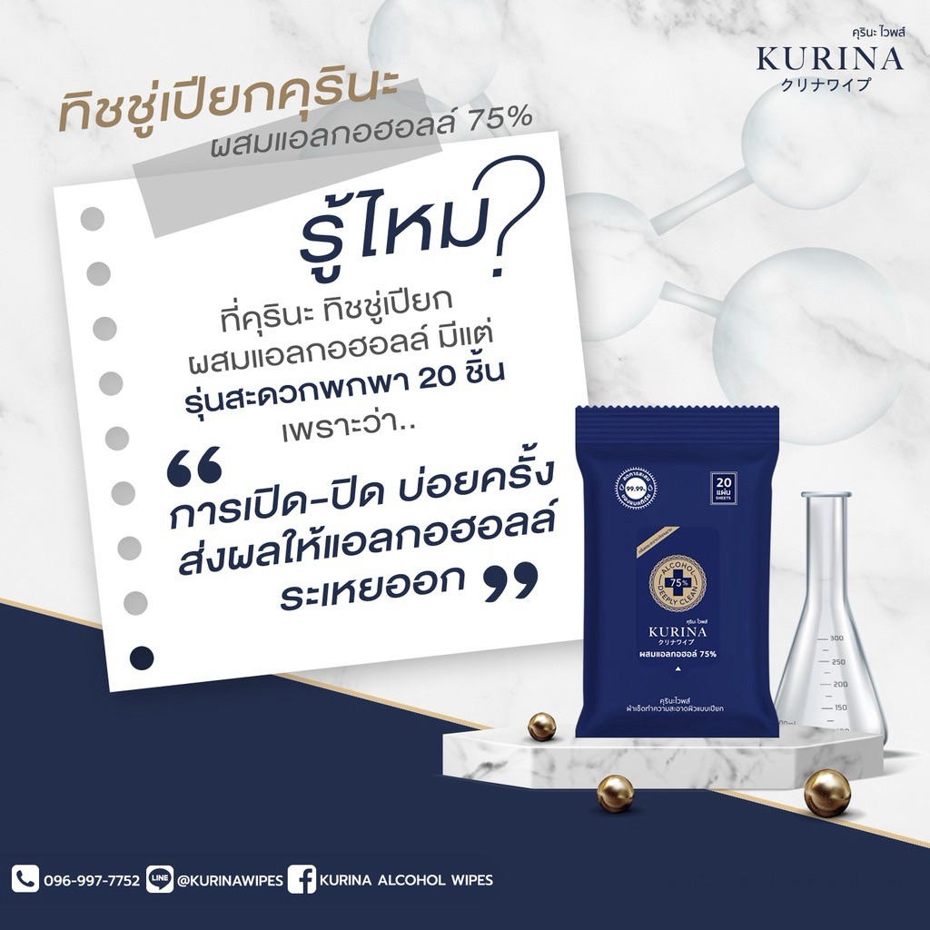 (พร้อมส่ง) คุรินะทิชชู่เปียกฆ่าเชื้อโรคผสมแอลกอฮอล์75% จำนวน 12 แพ็ค ราคา ถูกที่สุด ดีลบีเคเค แกลเลอรีภาพที่ 6