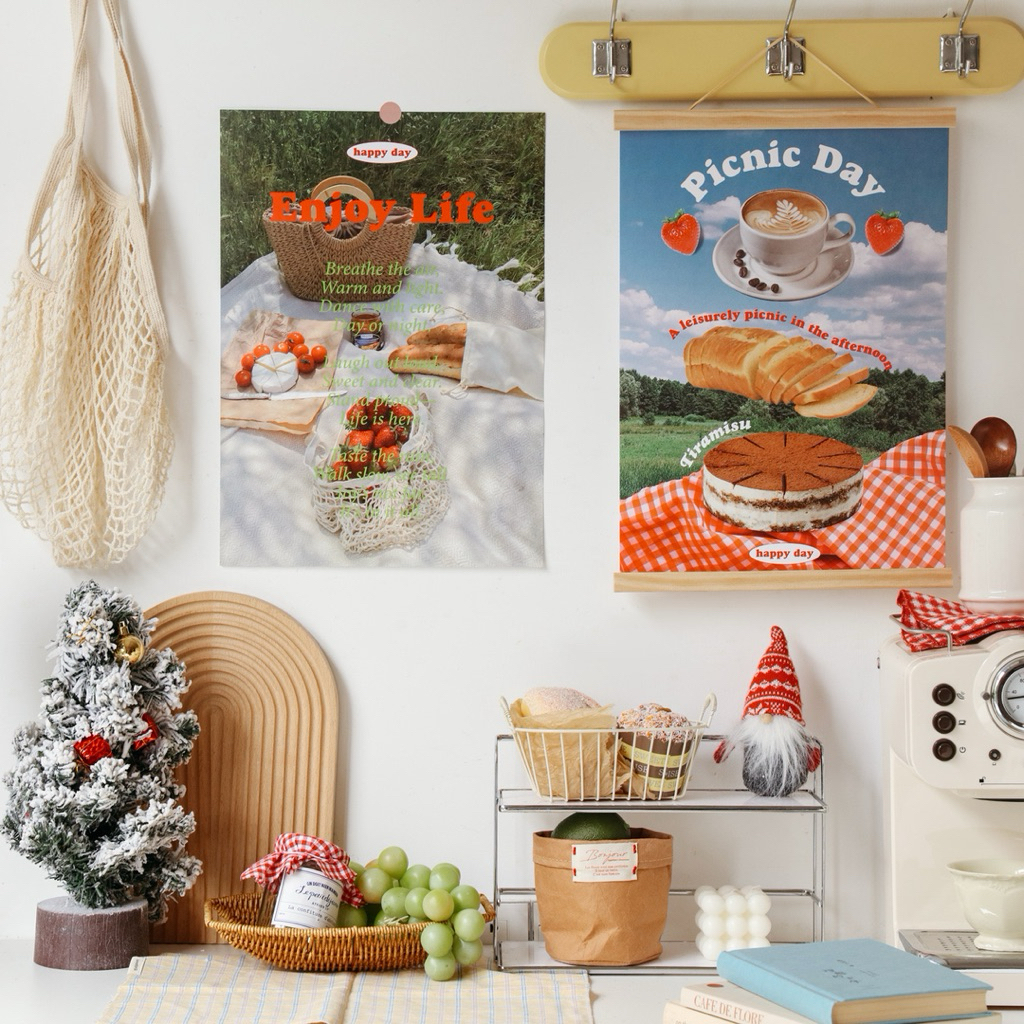 💥จัดส่งไว💥(000-2)โปสเตอร์ตกแต่งห้องลายของกินปิกนิก 6 แผ่น