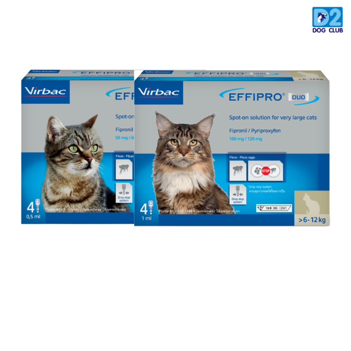 EFFIPRO DUO Spot-on Solution for cats ยาหยอดแมว เห็บ หมัด แมว สำหรับแมว บรรจุ 4 หลอด  1 กล่อง