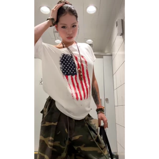 เสื้อยืดวินเทจ เสื้อปาดไหล่ เสือใส่สบาย ทรงหลวม เสื้อยืดผู้หญิง คอกว้าง แขนสั้น สีเทา สาวอวบใส่ได้ โอเวอร์ไซส์ขนาดใหญ่