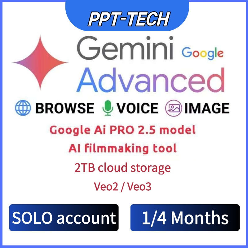gemini advanced ai 2.5 pro มาพร้อมกับพื้นที่เก็บข้อมูลบนคลาวด์ 2TB support Veo2 / Veo3  1/4 months