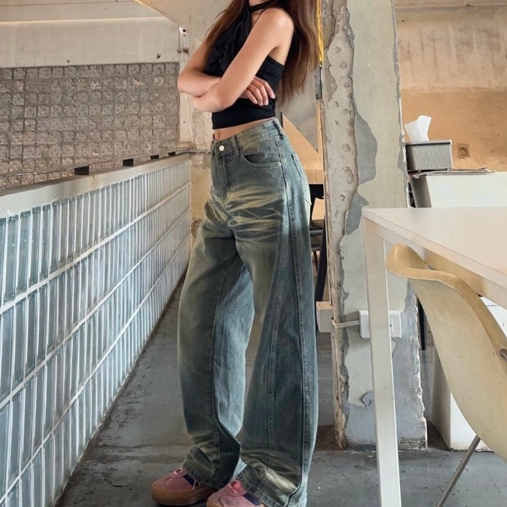 𝐢𝐋𝐨𝐧𝐚 - กางเกงยีนส์สีสนิมฟอกทรงกระบอกใหญ่สไตล์วินเทจ รุ่น Dutch Mill  Baggy Jeans <tag สีดำ>  555