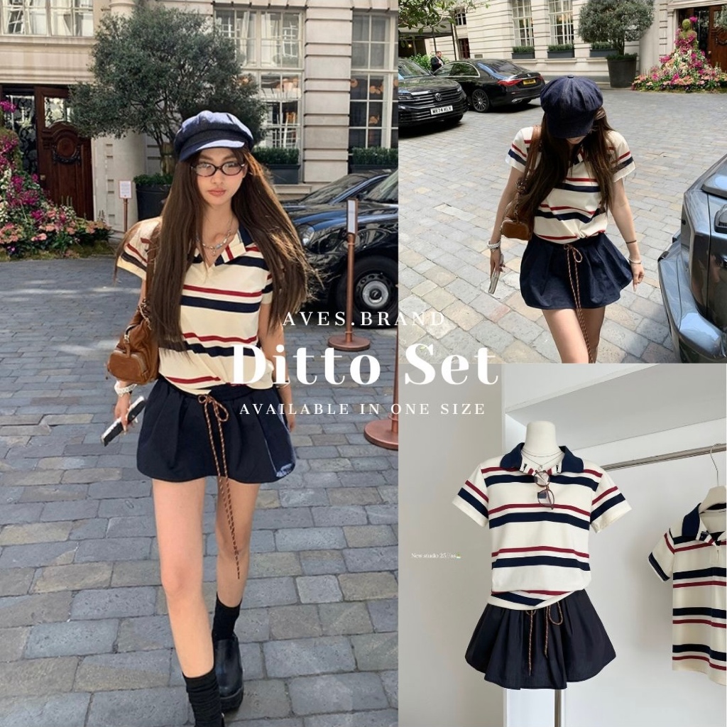 AVES.BRAND DITTO SET ชุดเซ็ตเสื้อโปโล กระโปรงสีกรม