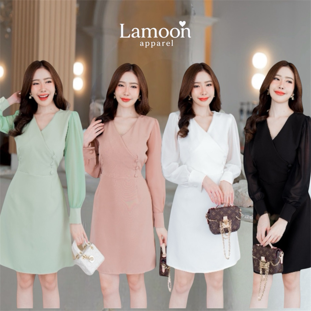 Maria dress เดรสทำงาน เดรสแขนยาวดีเทลไขว้หน้า แขนชีฟอง ป้าย VERA