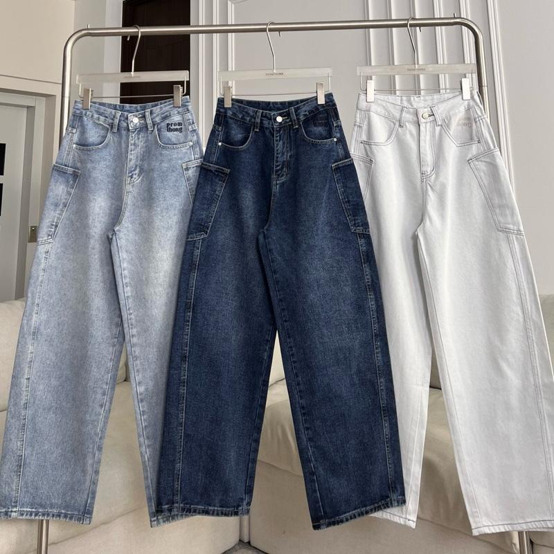 PTJ30272 Mandy Barrel Cargo กางเกงยีนส์คาร์โก้ PROMTHONG ทรงขากระบอกใหญ่ปักโลโก้