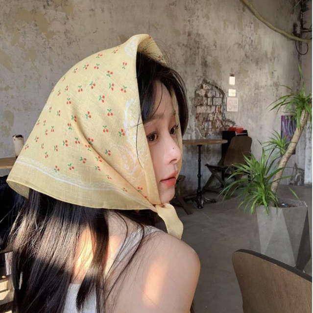 พร้อมส่ง 🇹🇭 ผ้าโพกศรีษะ ผ้าฝ้ายคอนตอนโปร่ง ลายดอกไม้น่ารักๆ 58*58 เซน