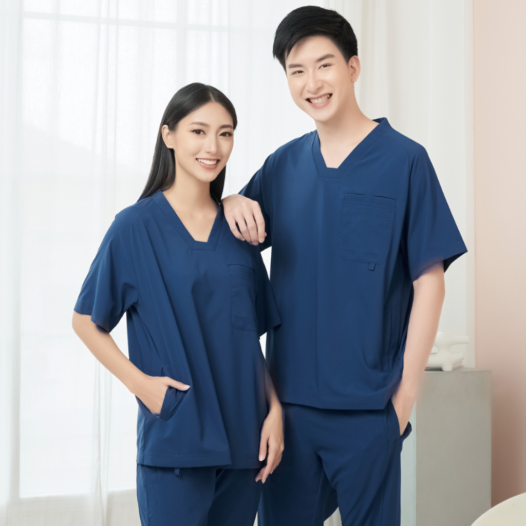 (ขายแยกชิ้น) ชุดคอเหลี่ยมสีกรม ชุดสครับเเพทย์ สัตวแพทย์ ไม่ติดขน ราคา ถูกที่สุด ดีลบีเคเค แกลเลอรีภาพที่ 4