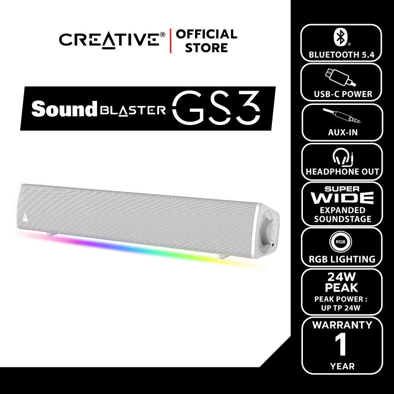 CREATIVE SPEAKER Sound Blaster GS3  สีขาว ลำโพงเกมมิ่งซาวด์บาร์พร้อมไฟ RGB พลังเสียง SuperWide™ technology