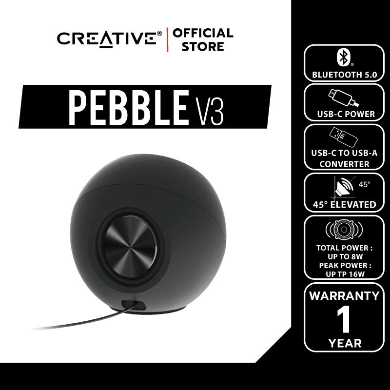 CREATIVE SPEAKER Pebble V3 (Black-สีดำ) ลำโพงสไตล์มินิมอล รองรับ USB-C / บลูทูธ thumbnail 8