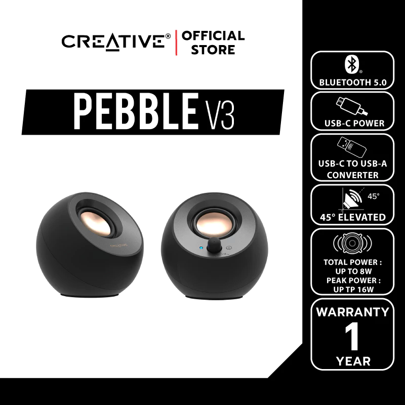 CREATIVE SPEAKER Pebble V3 (Black-สีดำ) ลำโพงสไตล์มินิมอล รองรับ USB-C / บลูทูธ thumbnail 5