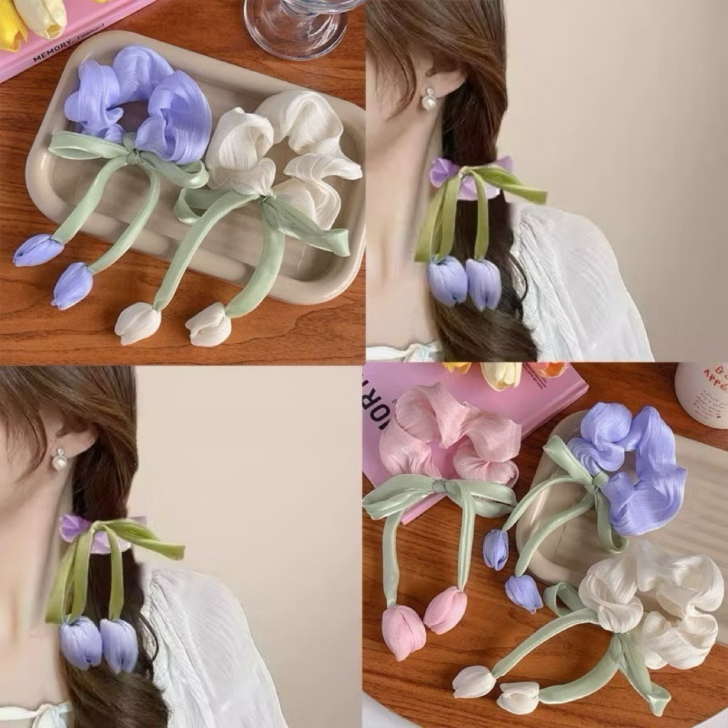 🇹🇭ยางมัดผมดอกไม้ ยางมัดผมดอกทิวลิปยาง🌷 มัดผมผู้ใหญ่ ยางมัดผมเด็ก