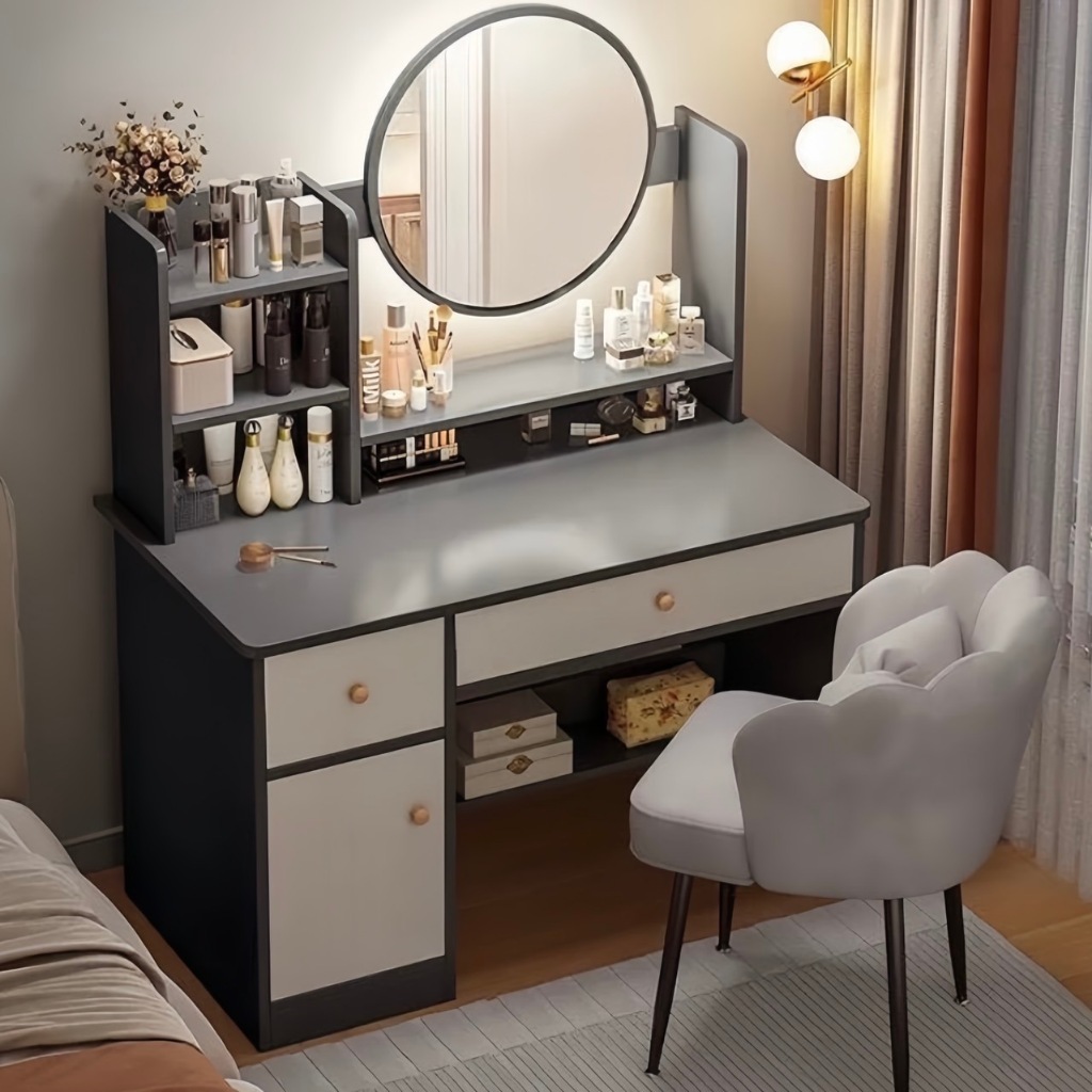 โต๊ะเครื่องแป้งกระจกมีไฟLEDปรับได้ โต๊ะแต่งหน้าเสริมสวยมีลิ้นชัก สวยมินิมอล ตกแต่งบ้าน แข็งแรง - รูปที่ 7