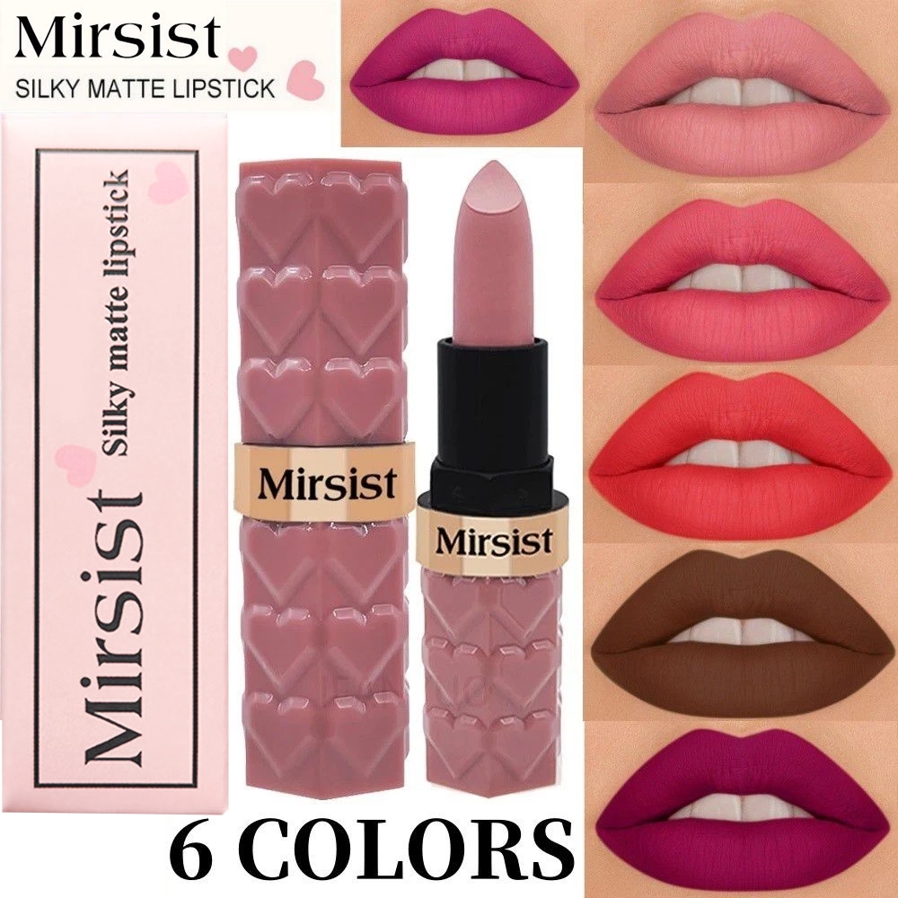 ลิปสติกเนื้อแมตต์ 6 สีจาก Mirsist แพ็คเดี่ยว ไม่ติดถ้วย กันน้ำ ติดทนนาน ไวท์เทนนิ่ง ลิปสติกไม่ซีดจาง