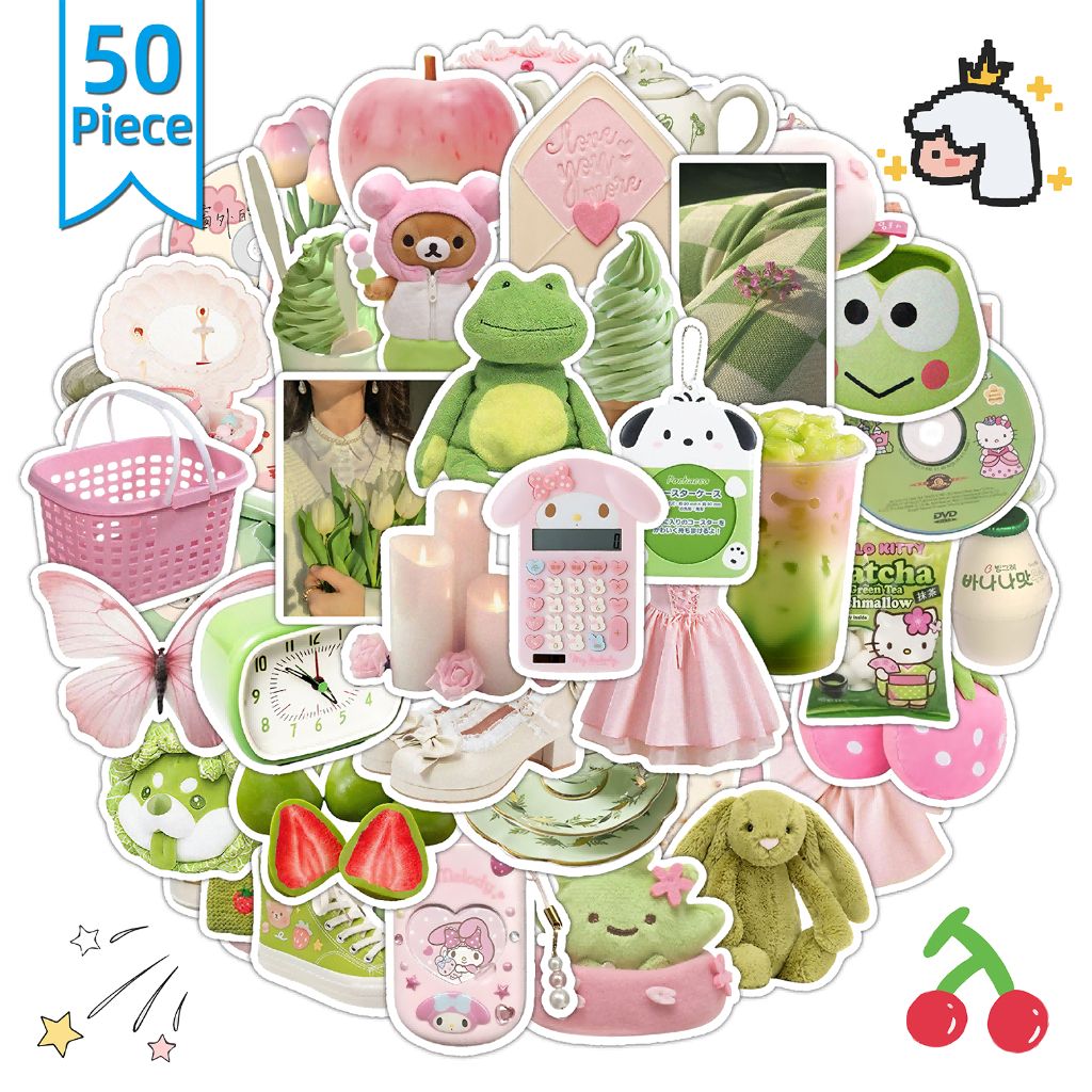 50PCSชิ้นสีชมพูสีเขียวสติกเกอร์การ์ตูนน่ารักสามารถติดรายการ DIY เช่นแล็ปท็อปถ้วยน้ำ