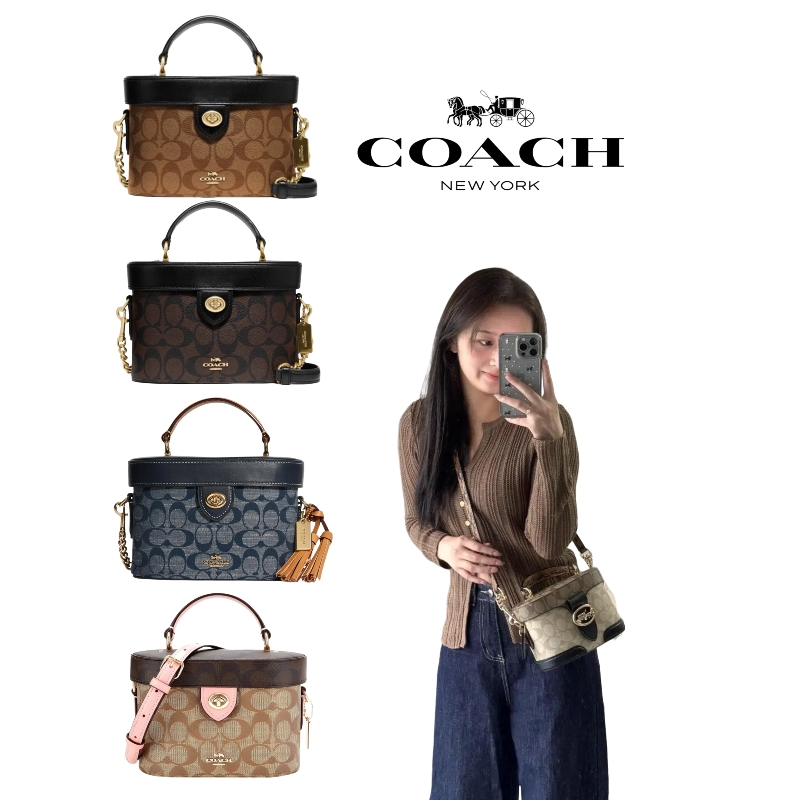 ของแท้ 100%✨COACH✨ Kay 20 Box Bag Monogram กระเป๋าหนังลายดอกเก่า สะพายเฉียง