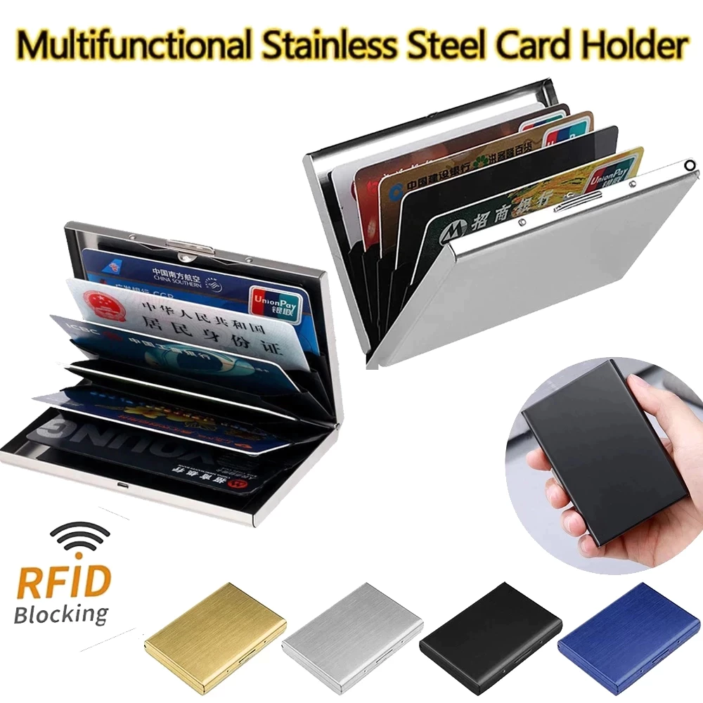 กระเป๋าใส่บัตร ที่ใส่บัตร กล่องสแตนเลสใส่บัตรเครดิต มีระบบป้องกัน ID RFID ป้องกันการโจรกรรม สําหรับใส่นามบัตรเครดิต นาม